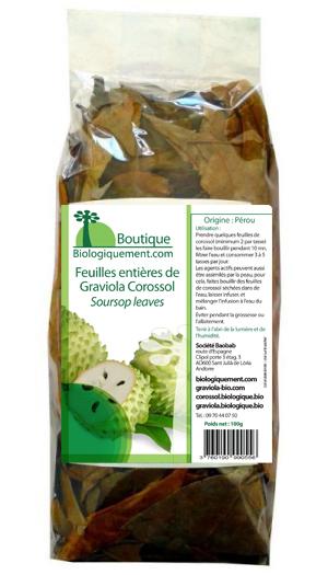 Acheter en France de la feuille entière de graviola corossol sur la boutique biologiquement.shop